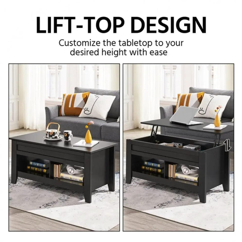 Shaker Design Lift Top Coffee Table w/Storage & 2 Open Shelves by Yaheetech