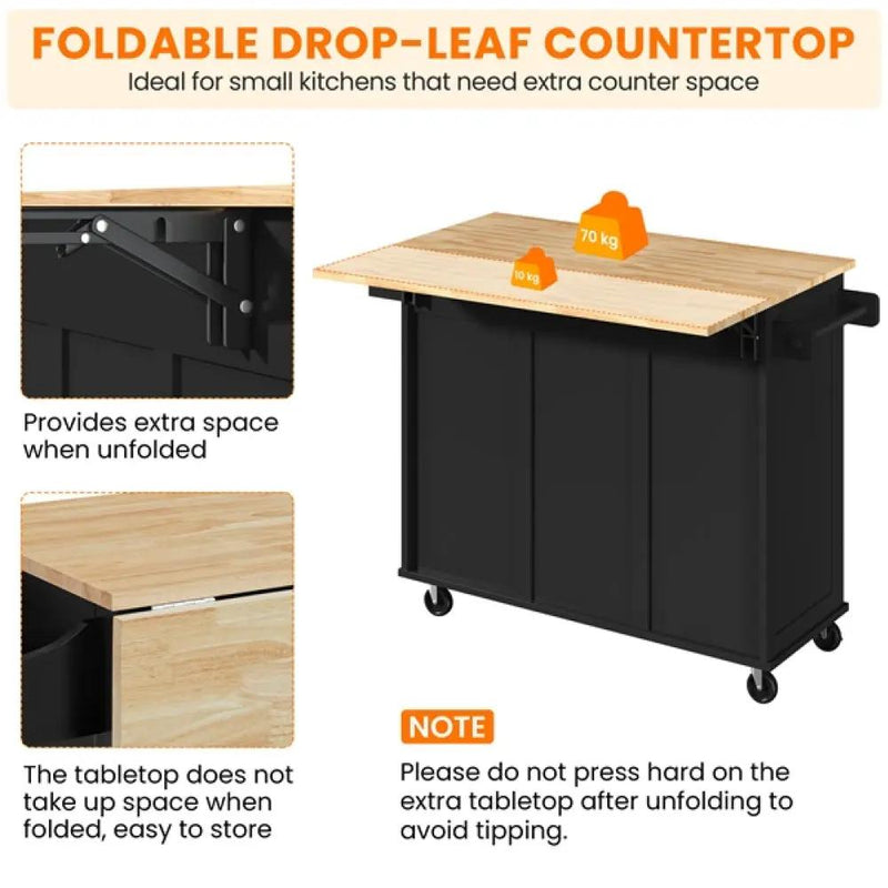 Kitchen Cart Kithen Trolley with Wood Top and Drop Leaf Breakfast Bar by Yaheetech