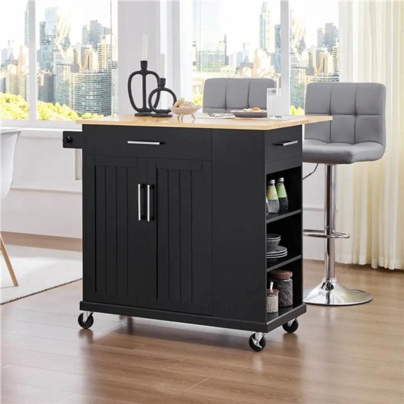 Kitchen Island Kitchen Trolley on Wheels with Drawers & Cabinet by Yaheetech