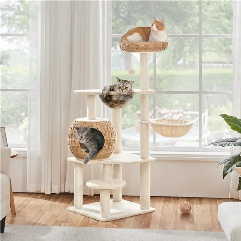 54″ Tall Rattan Cat Tree Cat Tower by Yaheetech