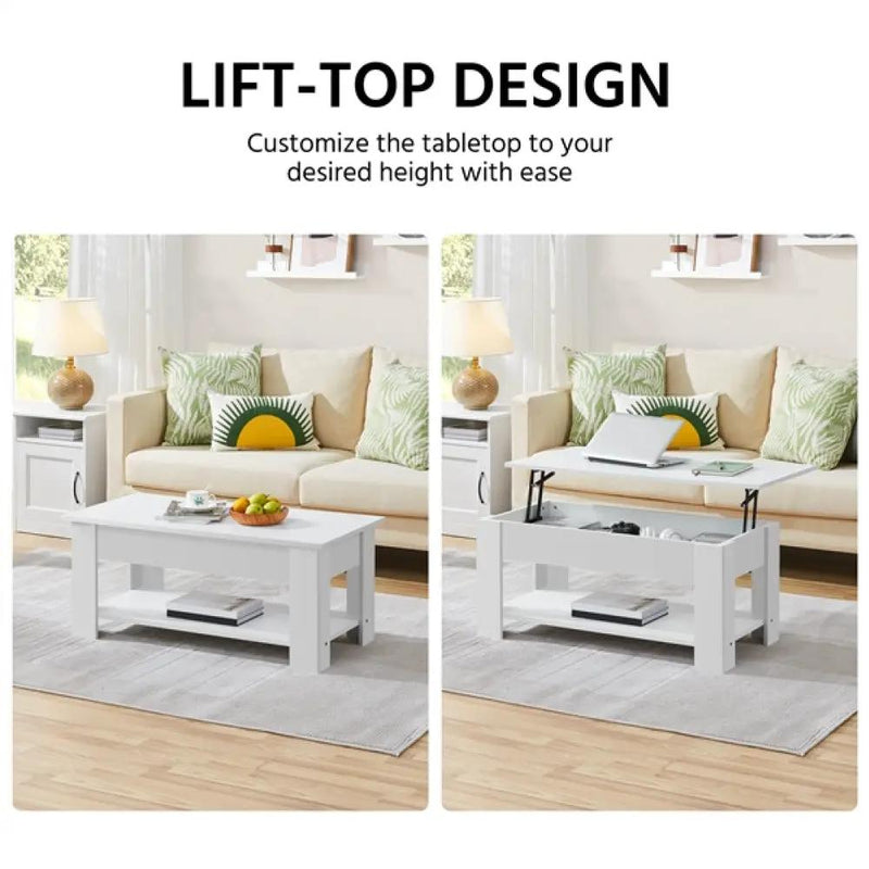 Space-saving Lift Top Coffee Table w/ Hidden Compartment & Open Shelf by Yaheetech