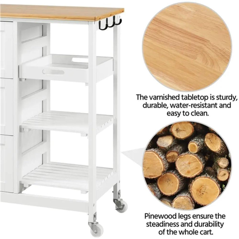 Kitchen Island with Wheels Kitchen Storage Serving Cart by Yaheetech