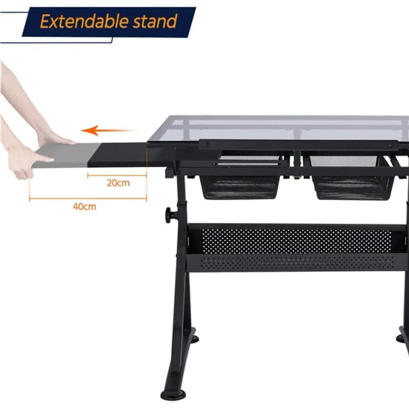 Height Adjustable Glass Drafting Table & Stool Set Art Table by Yaheetech