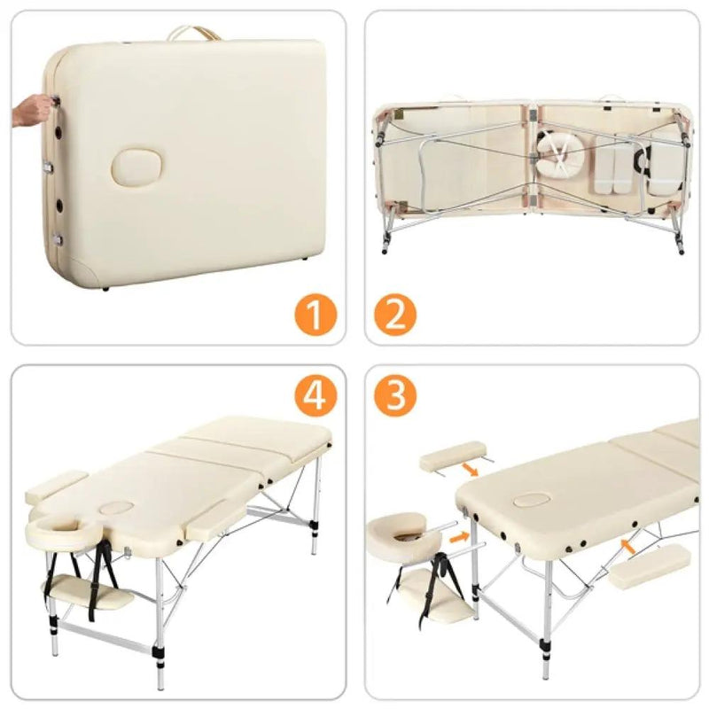 Adjustable 3 Fold Massage Bed Aluminum Alloy Massage Couch by Yaheetech