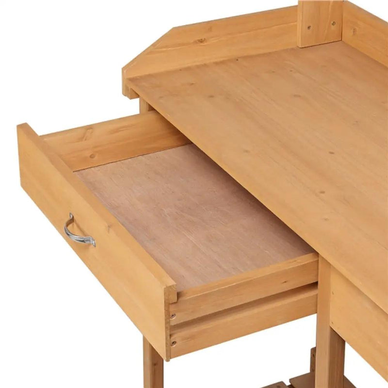 Potting Bench Table Removable Sink Firwood Drawer Open Multiple Shelves by Yaheetech