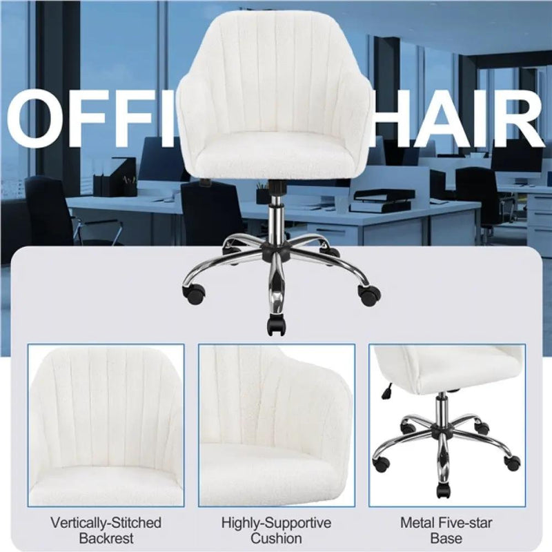 Modern Boucle Desk Chair Computer Chair Computer Chair Ivory by Yaheetech
