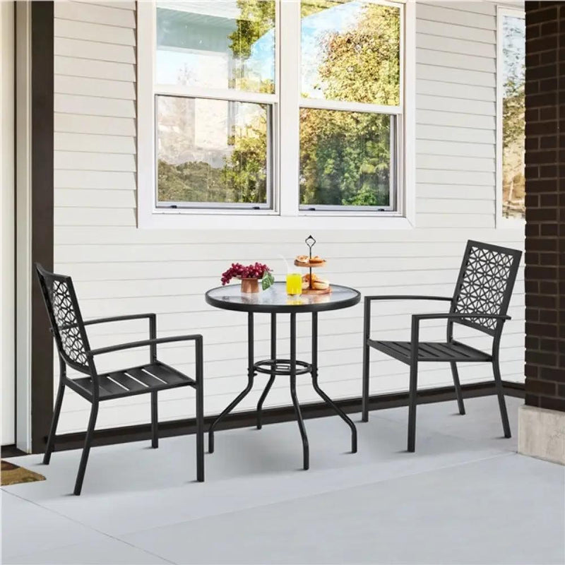 Set of 2 Outdoor Patio Dining Chairs with Armrests Modern Steel Bistro Chairs by Yaheetech