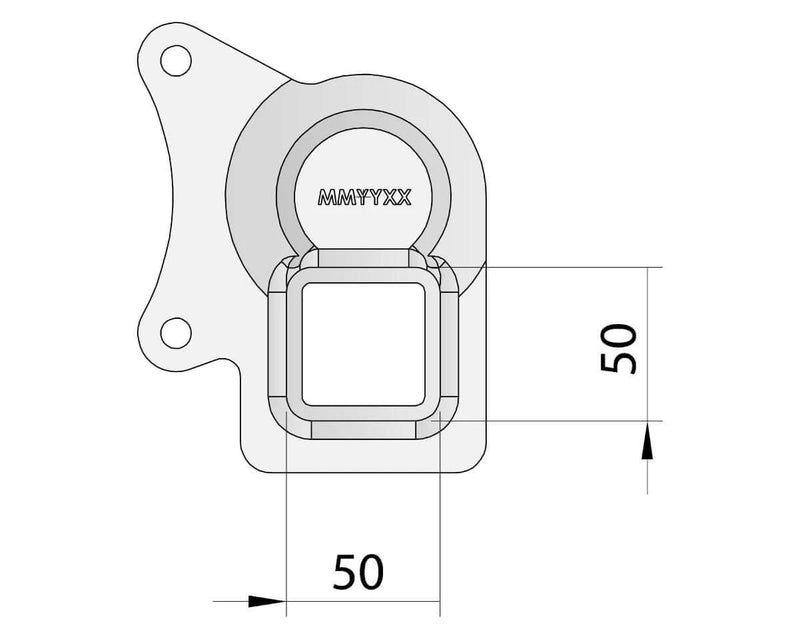 Drop Beam Axle disc braked mount drawing with dimensions of 50mm x 50mm in a technical illustration.