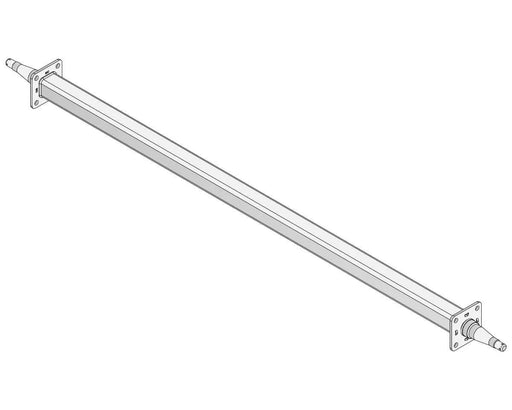 Straight-Beam Axle - 10" Drum - 1750kg - Bare Metal, representing a long metallic axle with flanged ends.