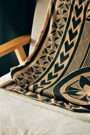 PELE PELE Minky Bassy Minky Receiving Blanket With Caramel And Black Polynesian Pattern Bassy Minky Receiving Blanket Caramel And Black Pattern