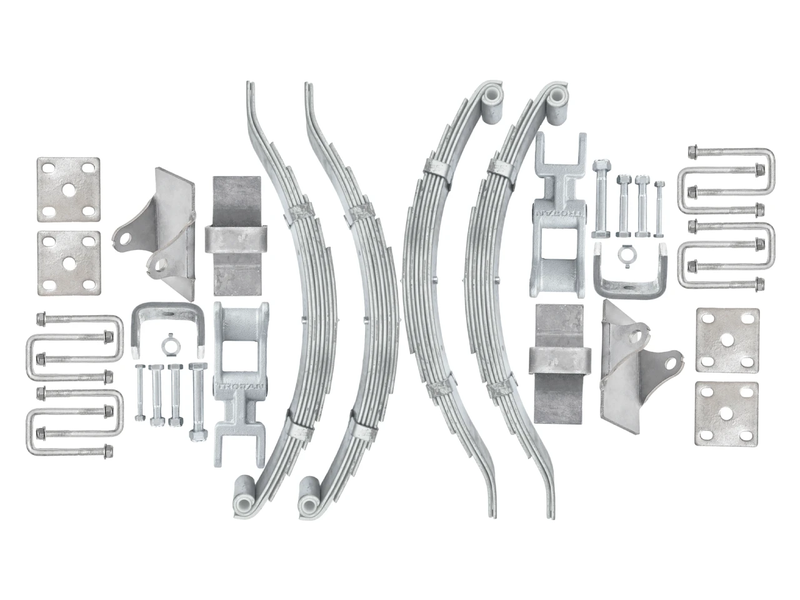 Eye to Slipper - 3500kg - 7-leaf 50x6mm - Pair parts and accessories laid out on a white background.