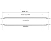 Straight Beam Axle - Non-Braked - 1500kg - Bare Metal dimensions showing front/rear and bottom views with mount centres.