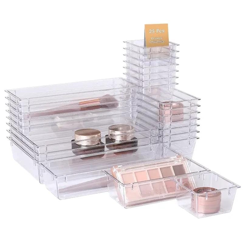 g8buynz g8buynz 25pcs Drawer storage box set transparent plastic multifunctional organizer 25pcs 25pcs Drawer storage box set transparent plastic multifunctional organizer 25pcs