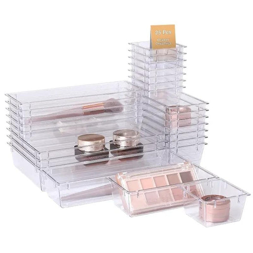 g8buynz g8buynz 25pcs Drawer storage box set transparent plastic multifunctional organizer 25pcs 25pcs Drawer storage box set transparent plastic multifunctional organizer 25pcs