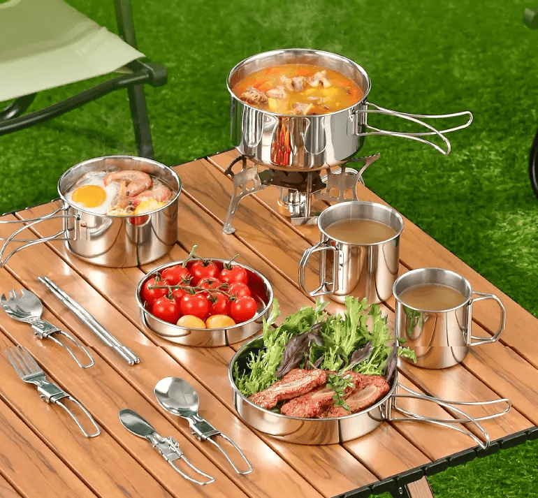 Outdoor Cookware Set - 304 Stainless Steel Camping Utensils Kit HW2011 by ECOTREK