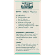 Waimana 20 Inch Jumbo Polyspun Sediment Filter - 1, 5 & 10 Micron Options NZ by Filtration Station NZ