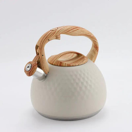 g8buynz g8buynz Whistling 304 Stainless Steel Diamond Pattern Tea Kettle with Wood Grain Handle Whistling 304 Stainless Steel Diamond Pattern Tea Kettle with Wood Grain Handle