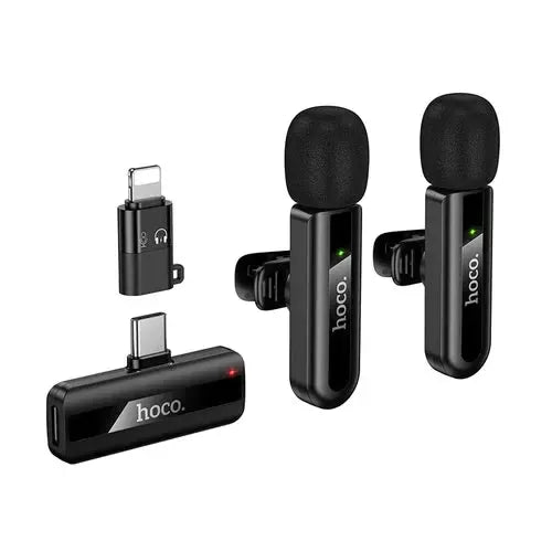 Dual Wireless Digital Microphone w/ USB-C Connector + Lightning Adaptor, DSP Noise Cancellation by BroDeals