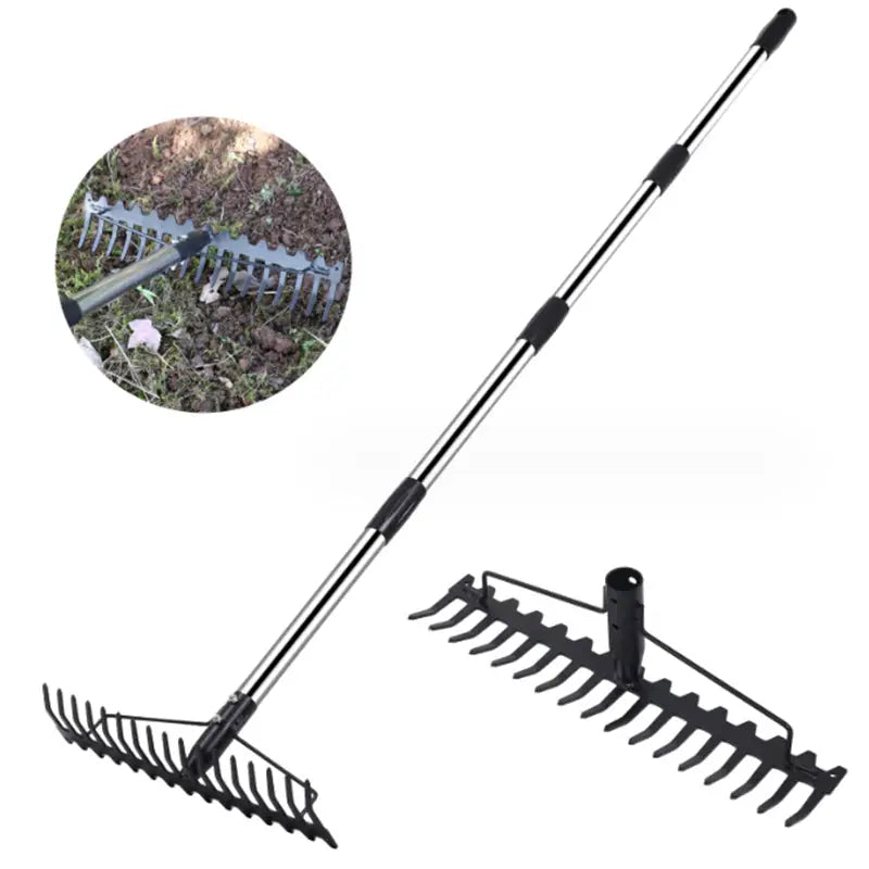 g8buynz g8buynz Multifunctional grass rake 17 Steel Tines Metal Head with Stainless Steel Handle Multifunctional grass rake 17 Steel Tines Metal Head with Stainless Steel Handle