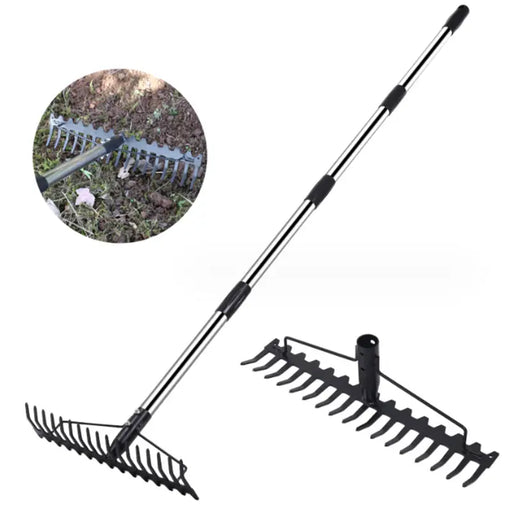 g8buynz g8buynz Multifunctional grass rake 17 Steel Tines Metal Head with Stainless Steel Handle Multifunctional grass rake 17 Steel Tines Metal Head with Stainless Steel Handle