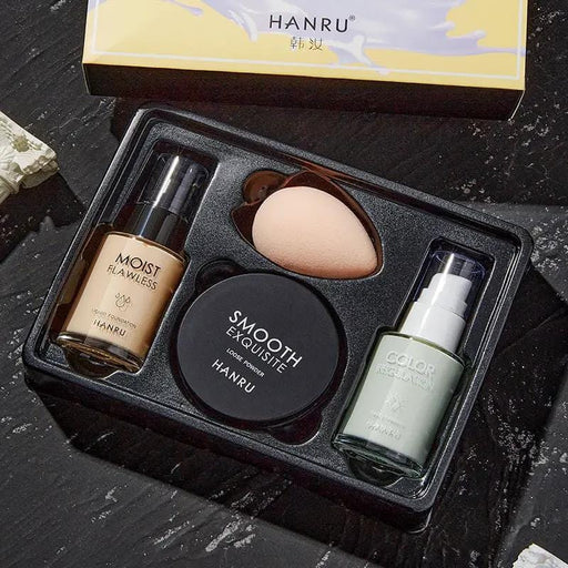 Poppy Gifts makeup 4-piece makeup kit BB cream & isolation base & loose powder & beauty sponge 4-piece makeup kit BB cream & isolation base & loose powder & beauty sponge