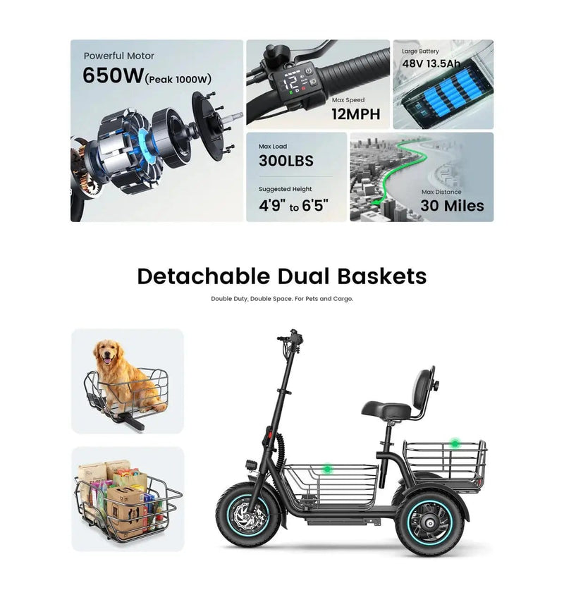 Kiwi eRide Kiwi eRide 3 Wheel Electric Scooter with Seat Gyroor C5 3 Wheel Electric Scooter with Seat Gyroor C5