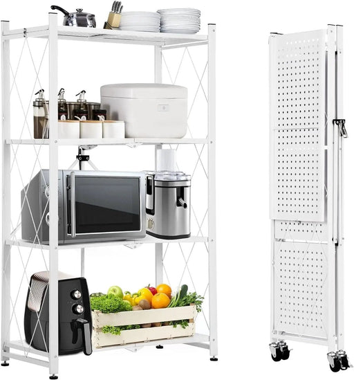 Folding Shelving Rack White-4-Tier by salelink.co.nz