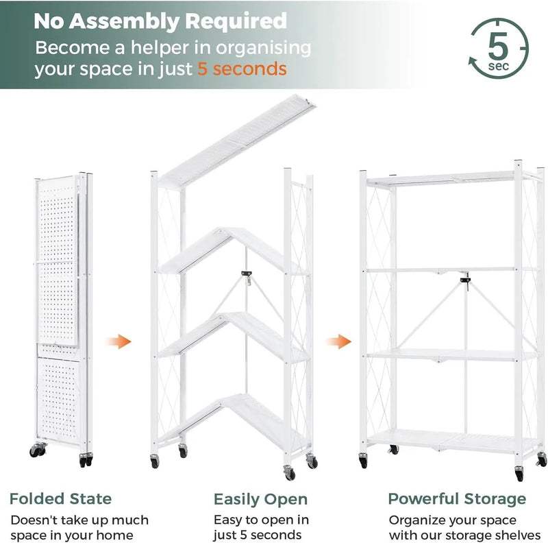 Folding Shelving Rack White-4-Tier by salelink.co.nz