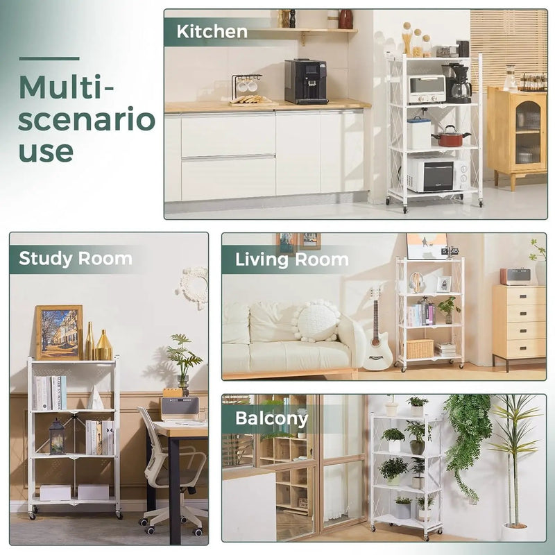 Folding Shelving Rack White-4-Tier by salelink.co.nz