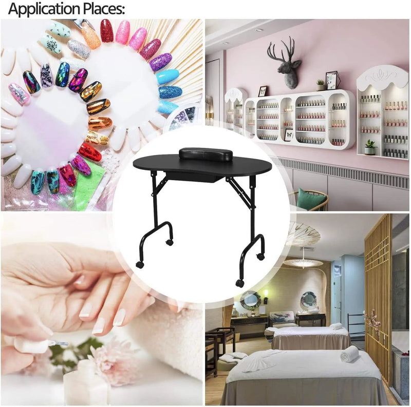 Folding Manicure Table Black by salelink.co.nz