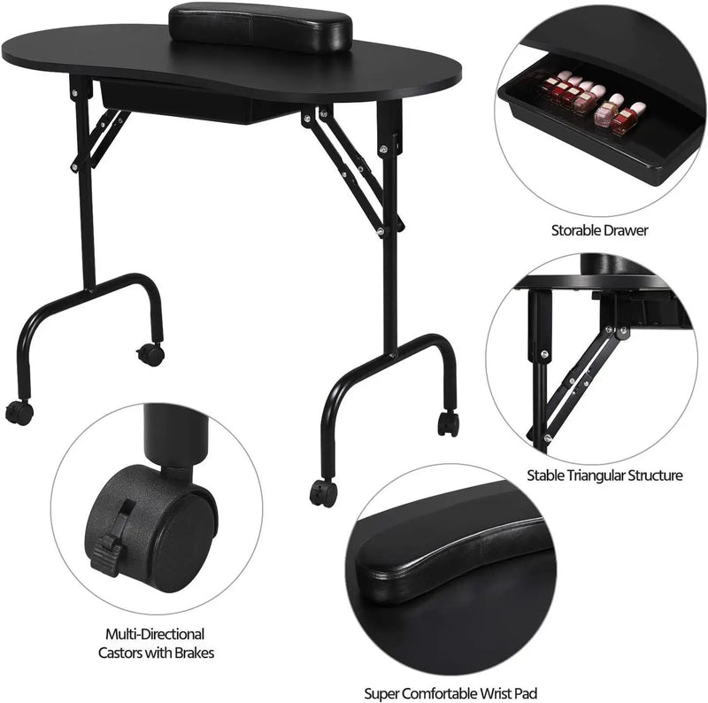Folding Manicure Table Black by salelink.co.nz