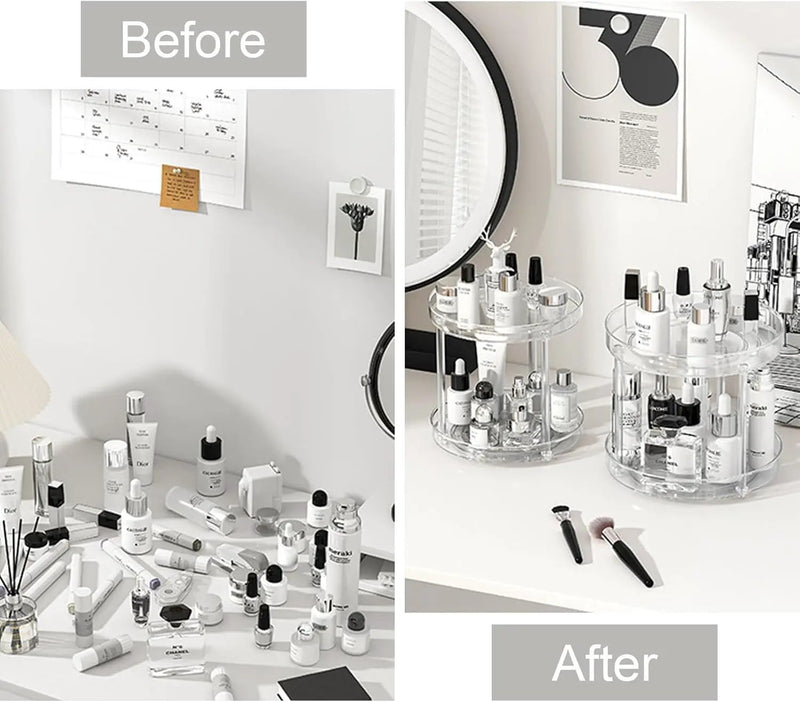 2 Tier Lazy Susan Turntable Organizer Spice Rack Makeup Organizer by salelink.co.nz