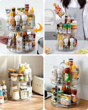 2 Tier Lazy Susan Turntable Organizer Spice Rack Makeup Organizer by salelink.co.nz