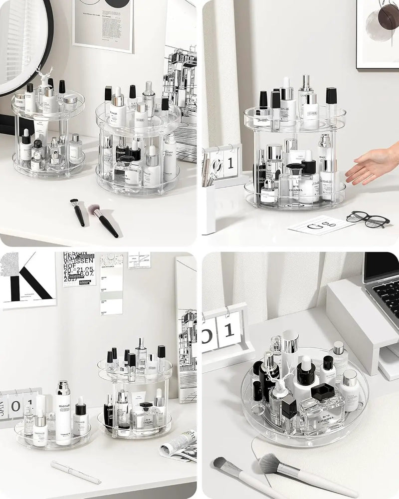 2 Tier Lazy Susan Turntable Organizer Spice Rack Makeup Organizer by salelink.co.nz