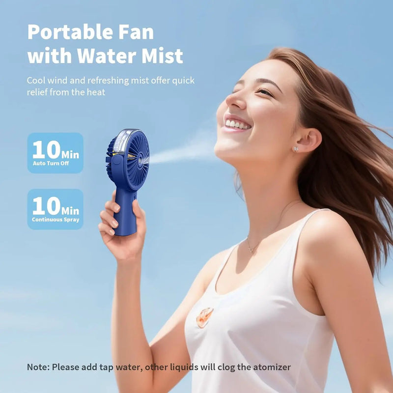 Portable Misting Fan 4000mAh Rechargeable Handheld Fan