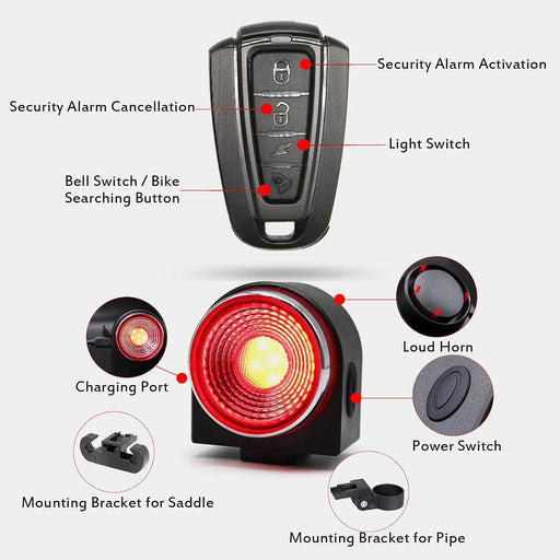 Bike Anti-theft Alarm And Rear Light by salelink.co.nz