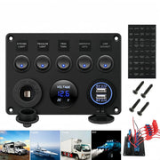 5-Gang Multi-Functional Rocker Switch Panel With Dual USB Charger by salelink.co.nz