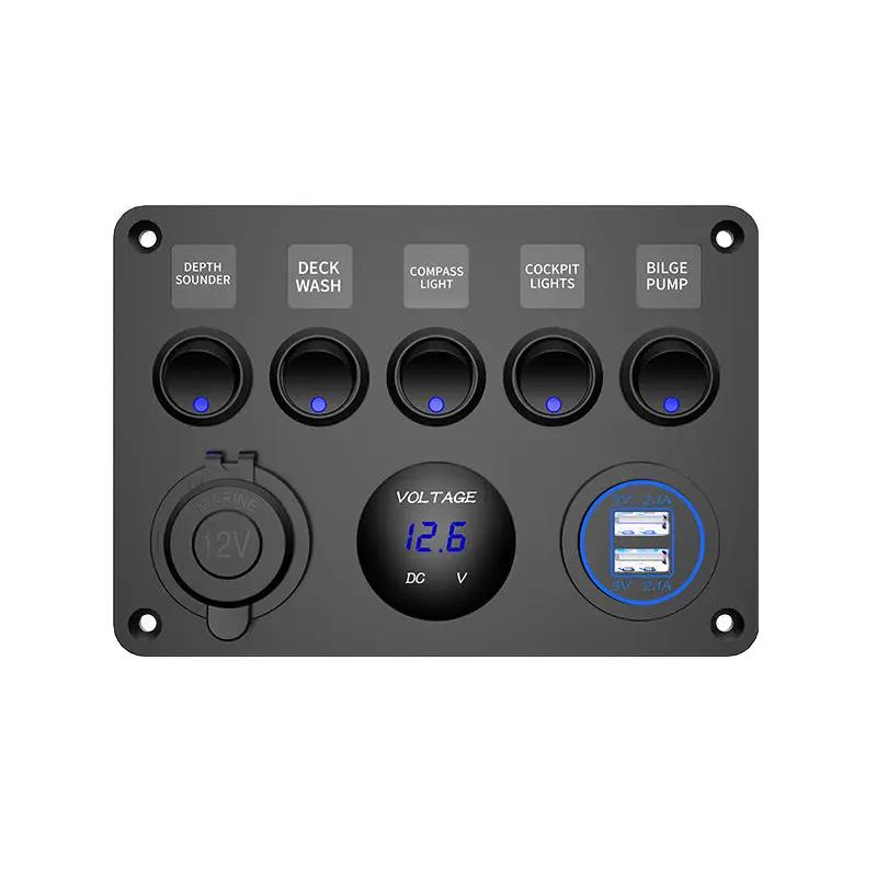 5-Gang Multi-Functional Rocker Switch Panel With Dual USB Charger by salelink.co.nz
