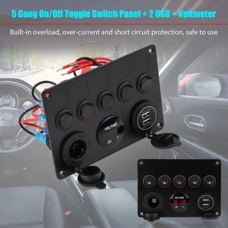 5-Gang Multi-Functional Rocker Switch Panel With Dual USB Charger by salelink.co.nz