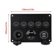 5-Gang Multi-Functional Rocker Switch Panel With Dual USB Charger by salelink.co.nz