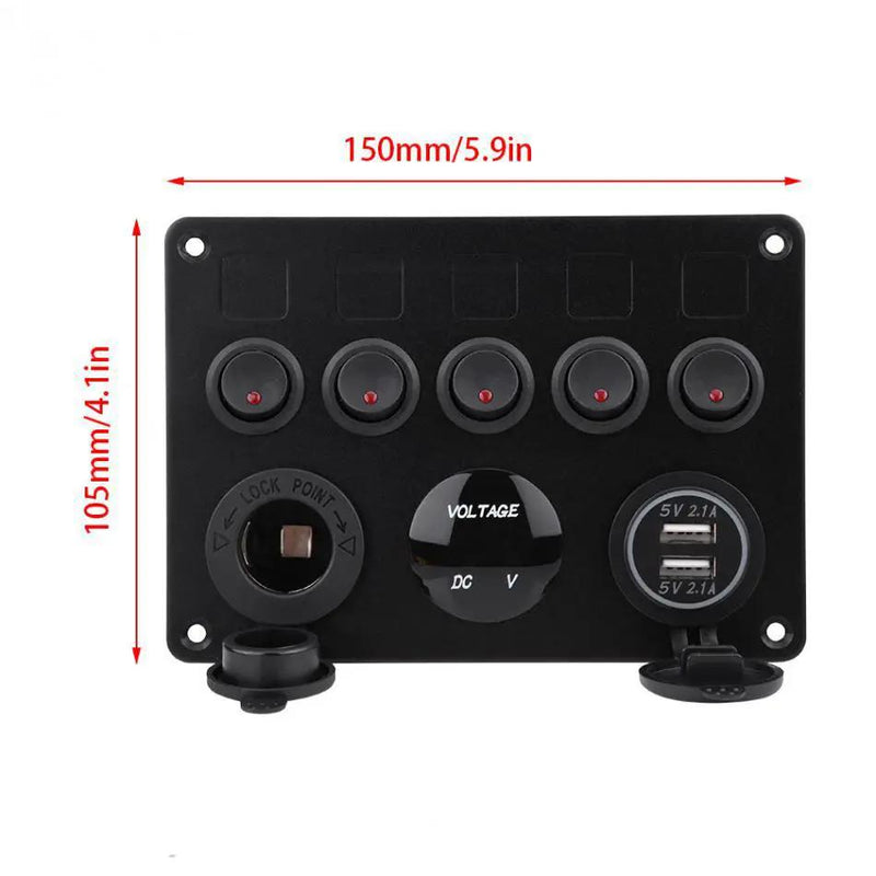 5-Gang Multi-Functional Rocker Switch Panel With Dual USB Charger by salelink.co.nz