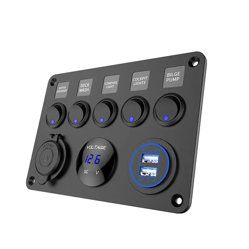 5-Gang Multi-Functional Rocker Switch Panel With Dual USB Charger by salelink.co.nz