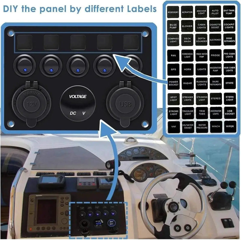 5-Gang Multi-Functional Rocker Switch Panel With Dual USB Charger by salelink.co.nz
