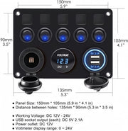 5-Gang Multi-Functional Rocker Switch Panel With Dual USB Charger by salelink.co.nz