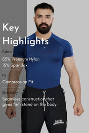 Power Seamless T-shirt Blue/Logo by Fuaark Nz