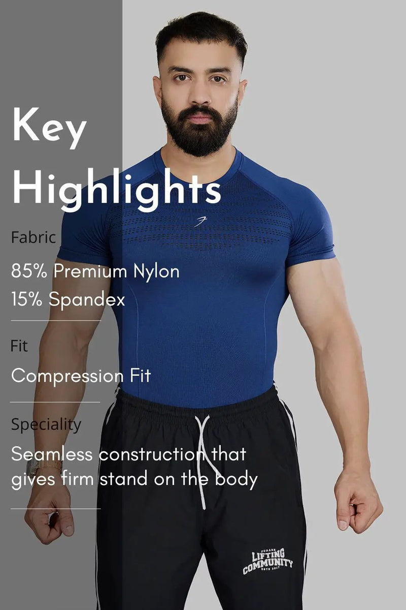 Power Seamless T-shirt Blue/Logo by Fuaark Nz