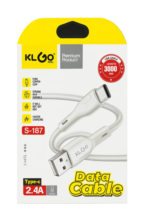 Frankly Cotton KLGO White Data Cable 2.4a Type C 3m Length by Nest & Stem Homewares