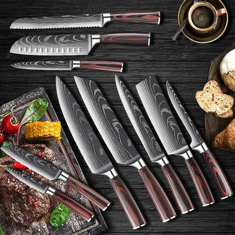 Zendrop Damascus Stainless Steel Knife Set With Kitchen Accessories Damascus Stainless Knife Set With Kitchen Accessories