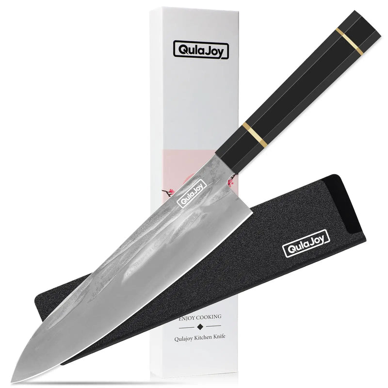Qulajoy Chef Knife 8 Inch - Hand Forged Swedish Sandvik Steel Gyuto Cooking Knife - Professional Japanese Kitchen Knife - Classic Octagonal Handle - Kiritsuke by China Dropship