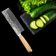Qulajoy Nakiri Chef Knife 6.5 Inch - Professional Japanese 67 Layers Damascus VG-10 Steel - Hammered Vegetable Cutting Knife - Zebrawood Handle With Sheath - Nakiri by China Dropship
